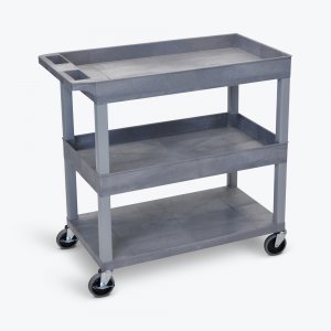 Luxor EC112-G High Capacity 2 Tubs And 1 Flat Shelf Cart In Gray