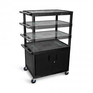 Luxor LELDUOC-B Black Endura Multi-height 3 Shelf Av Cart W Cabinet