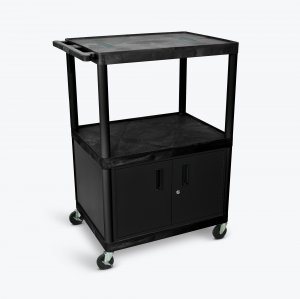 Luxor LE48C-B Black Endura 3 Shelf Cart W Cabinet