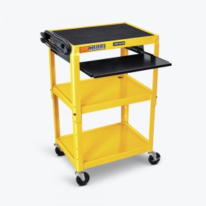 Luxor AVJ42KB-YW Adjustable Height Yellow Metal Av Cart W Pullout Keyb