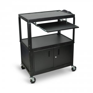 Luxor AVJ42XLKBC Extra Wide Adjustable Height Av Cart W Keyboard Shelf