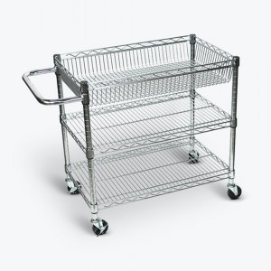 Luxor LICWT2918 3 Shelf Chrome Wire Tub Cart