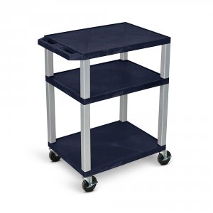 Luxor WT34ZE-N Tuffy Navy Blue 3 Shelf Av Cart W Nickel Legs  Electric