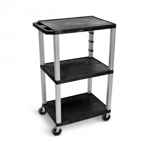 Luxor WT42E-N Black Tuffy 3 Shelf 42 Av Cart W Nickel Legs  Electric