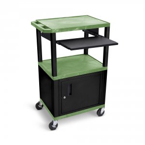 Luxor WTPS42GC2E-B Tuffy Green 42 3 Shelf Cart W Black Pullout Shelf ,