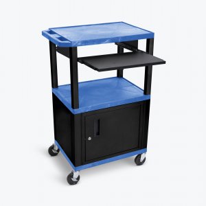 Luxor WTPS42BUC2E-B Tuffy Blue 42 3 Shelf Cart W Black Pullout Shelf ,