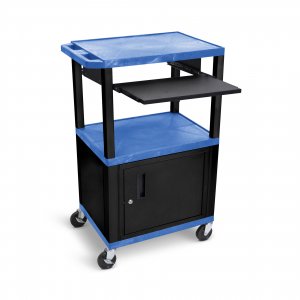 Luxor WTPS42BUC2E-B Tuffy Blue 42 3 Shelf Cart W Black Pullout Shelf ,