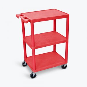 Luxor RDSTC222RD 3 Flat Shelf Cart Red