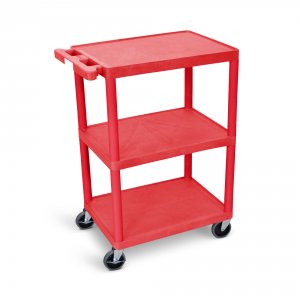 Luxor RDSTC222RD 3 Flat Shelf Cart Red