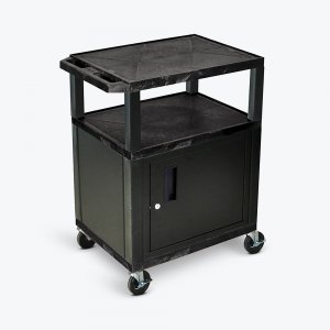 Luxor WT34C2E Tuffy Black 3 Shelf Av Cart W Cabinet  Electric