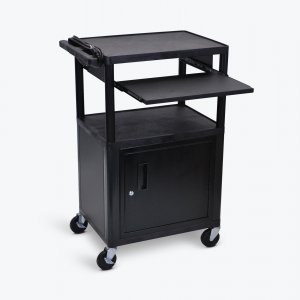 Luxor LP42CLE-B Endura Black 3 Shelf Presentation Cart W Cabinet  Pull