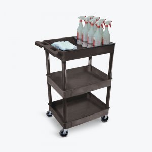 Luxor STC111H-B Black 3 Shelf Tub Cart W Bottle Holder