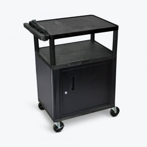 Luxor LP34CE-B Endura 3 Shelf Black Presentation Cart W Cabinet 35 14h