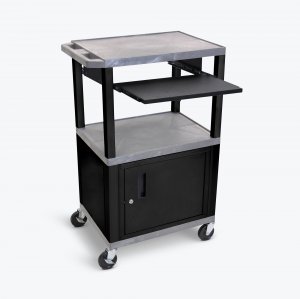 Luxor WTPS42GYC2E-B Tuffy Gray 42 3 Shelf Cart W Black Pullout Shelf ,