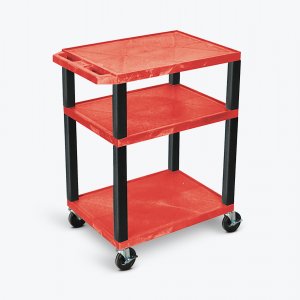 Luxor WT34RE-B Tuffy Red 3 Shelf Av Cart W Black Legs  Electric