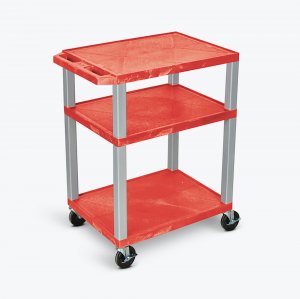 Luxor WT34RE-N Tuffy Red 3 Shelf Av Cart W Nickel Legs   Electric