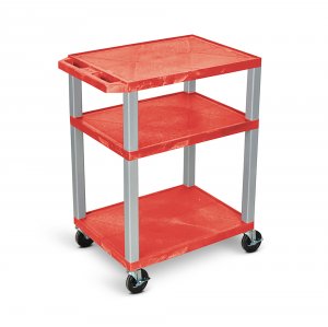 Luxor WT34RE-N Tuffy Red 3 Shelf Av Cart W Nickel Legs   Electric