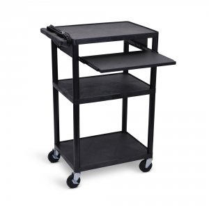 Luxor LP42LE-B Black Endura 3 Shelf Presentation Cart With Pull Out Sh