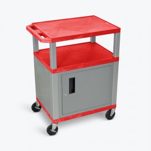 Luxor WT34RC4E-N Tuffy Red 3 Shelf Av Cart W Nickel Legs, Cabinet  Ele