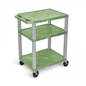 Luxor WT34GE-N Tuffy Green 3 Shelf Av Cart W Nickel Legs  Electric