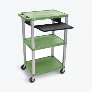 Luxor WTPS42GE-N Tuffy Green 42 3 Shelf Cart W Black Pullout Shelf  Ni