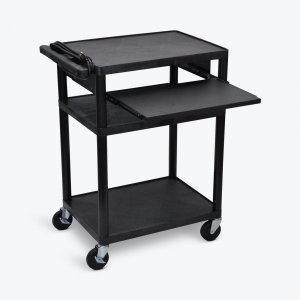 Luxor LP34LE-B Endura Black 3 Shelf Presentation Cart 34 H With Pull O