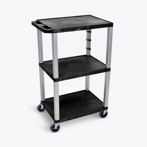 Luxor WT42-N Black Tuffy 3 Shelf 42 Av Cart W Nickel Legs