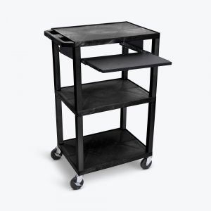 Luxor WTPS42-B Tuffy Black 42 3 Shelf Cart W Pull Out Shelf