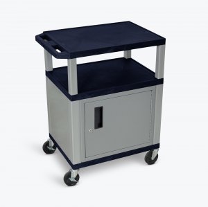 Luxor WT34ZC4E-N Tuffy Navy Blue 3 Shelf Av Cart W Nickel Legs, Cabine