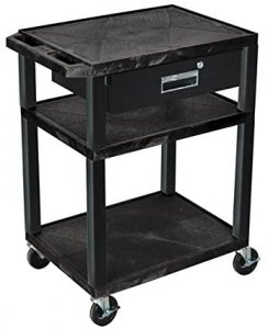 Luxor WT34E-B/WTD 34h Av Cart - 3 Shelves, Drawer, Electric - Black