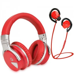 Que E228184-Red E228184-red Rechargeable Bluetooth Wireless Headphone 