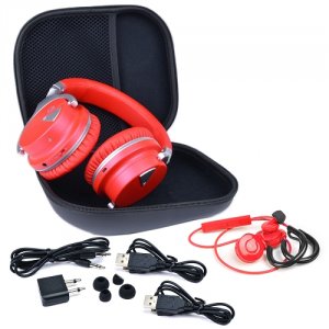 Que E228184-Red E228184-red Rechargeable Bluetooth Wireless Headphone 