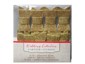 Bulk PC903 12 Count Gold Glitter Adhesive Bows