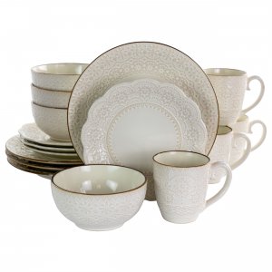 Elama EL-AQUALITE Aqualite 16 Piece Embossed Stoneware Dinnerware Set 