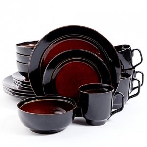 Gibson 92058.16 Elite Bella Galleria 16 Piece Dinnerware Set, Red And 