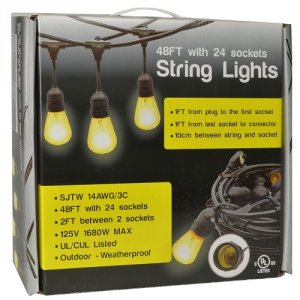 Generic 210155 48' Outdoor Weatherproof String Lights Cable W24 E26 So