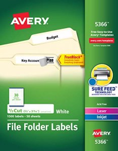 Avery AVE 5366 Avery White File Folder Labels For Laser And Inkjet Pri