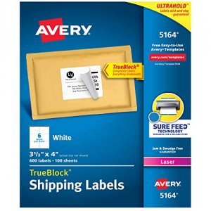 Avery 5164 Avery Shipping Labels Wtrueblock Technology For Laser Print