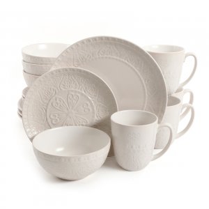 Gibson 124146.16 Elite Milanto 16 Piece Stoneware Dinnerware Set In Cr