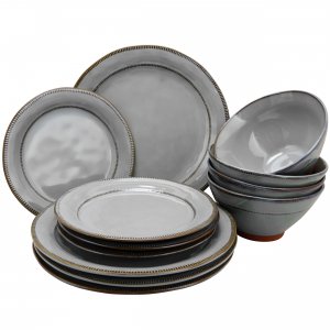 Gibson 116889.12 Elite Terranea 12 Piece Dinnerware Set In Grey