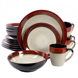 Gibson 91228.16 Couture Bands 16pc Dinnerware Set- Cream With Red Rim