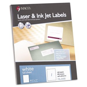 Chartpak/pickett MAC ML0100 Maco White Laserink Jet Full Sheet Label -