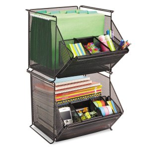 Safco SAF 2164BL Safco Onyx Stackable Mesh Storage Bin - 4 Compartment