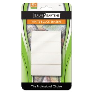 Baumgartens BAU 74121 White Block Eraser - White - Plastic - 4  Pack -