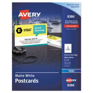 Avery 8383 Averyreg; Inkjet Postcard - White - 98 Brightness - 5 12 X 