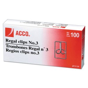 Acco A7072130C Acco Regal Paper Clips - No. 3 - Durable - 100  Box - S