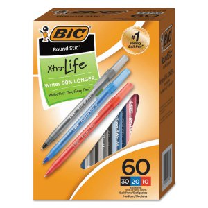 Bic BIC GSM609BE Round Stic Ballpoint Pens - Medium Pen Point - Blue -