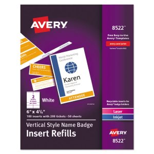 Avery AVE 8522 Averyreg; Vertical Name Badge  Ticket Inserts - 1  Box 