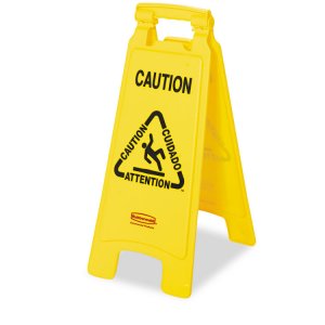 Rubbermaid RCP 611200YW Commercial Multi-lingual Caution Floor Sign - 