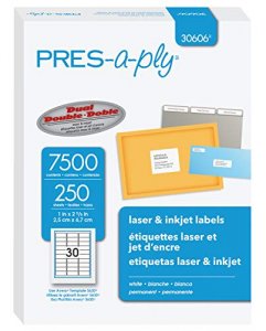 Avery AVE 30606 Pres-a-ply 1 X 2 58 White Laser 30 Labelssheet (250 Sh